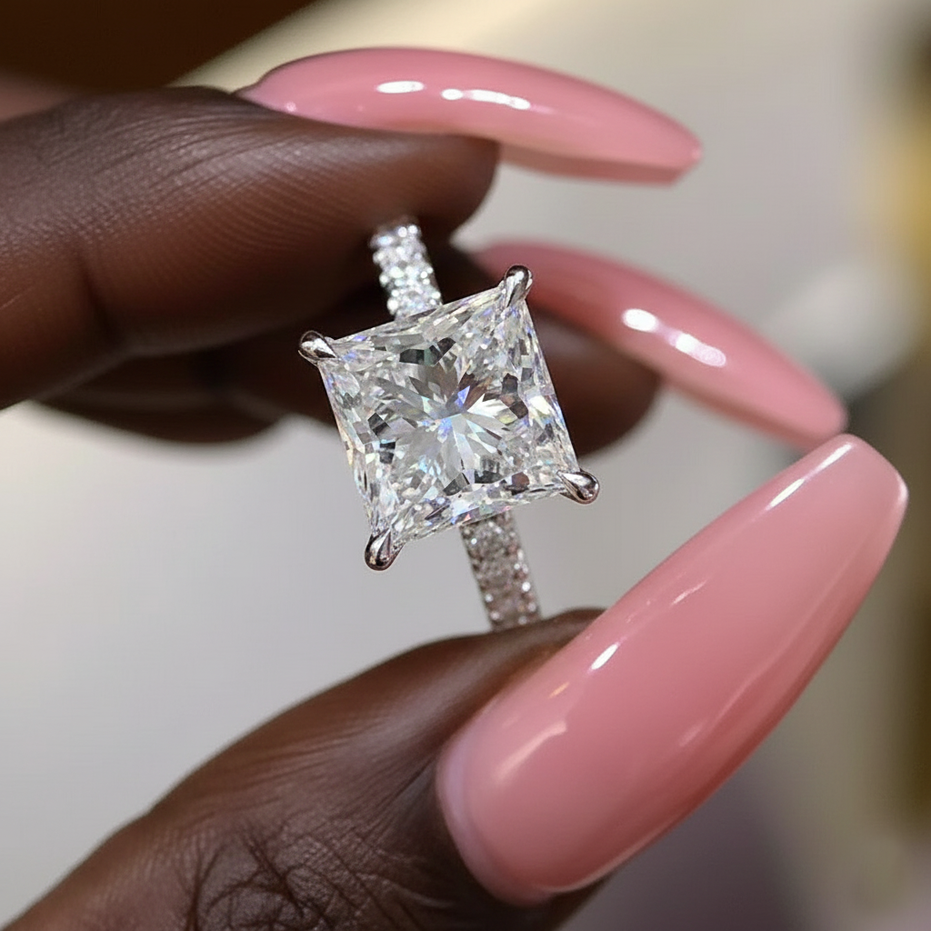 LAOTLON Square Moissanite Engagement Ring Anniversary Wedding Bridal Ring