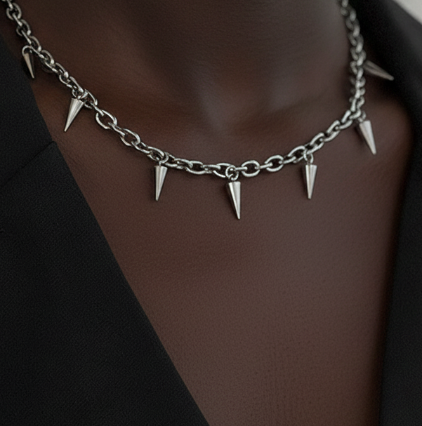 Laotlon Gothic Bullet Rivet Charm Punk Necklace Hip Hop Studded Spike Tapered Pendant Collar Y2k Adjustable Chunky Chain