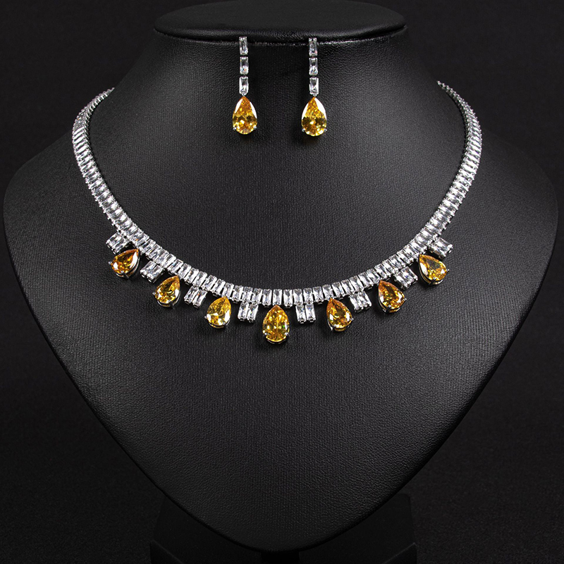 LAOTLON French-Style Luxury Teardrop Zircon Wedding Jewelry Set