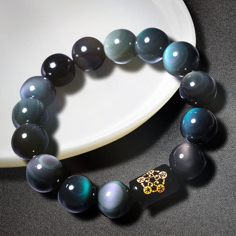 LAOTLON Natural Rainbow Obsidian Positive Transformation Bracelet