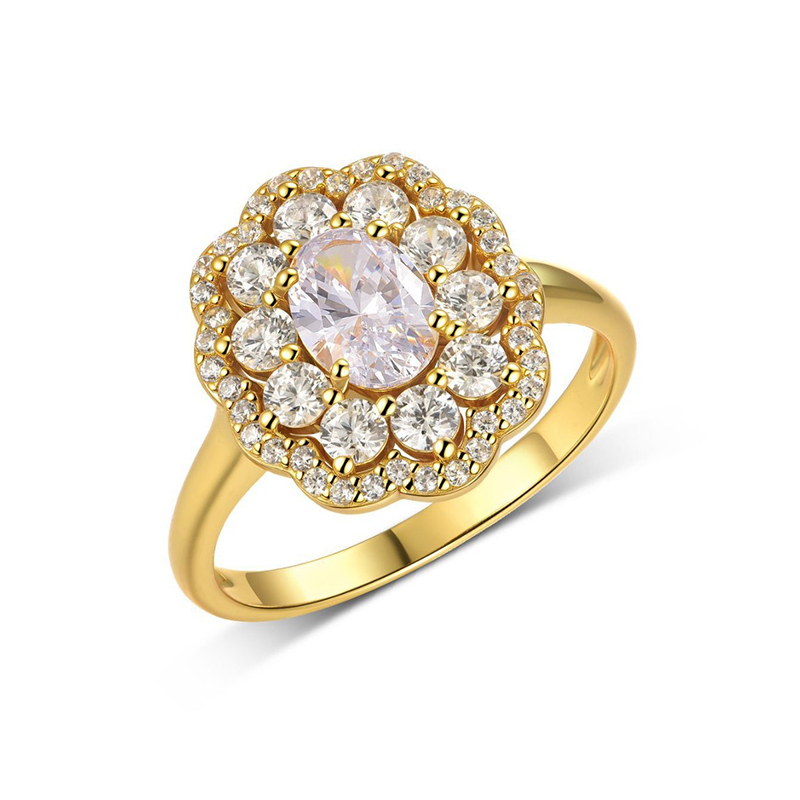 LAOTLON Glamorous Moissanites Halo Flower Ring – Sparkling Cocktail Ring for Women