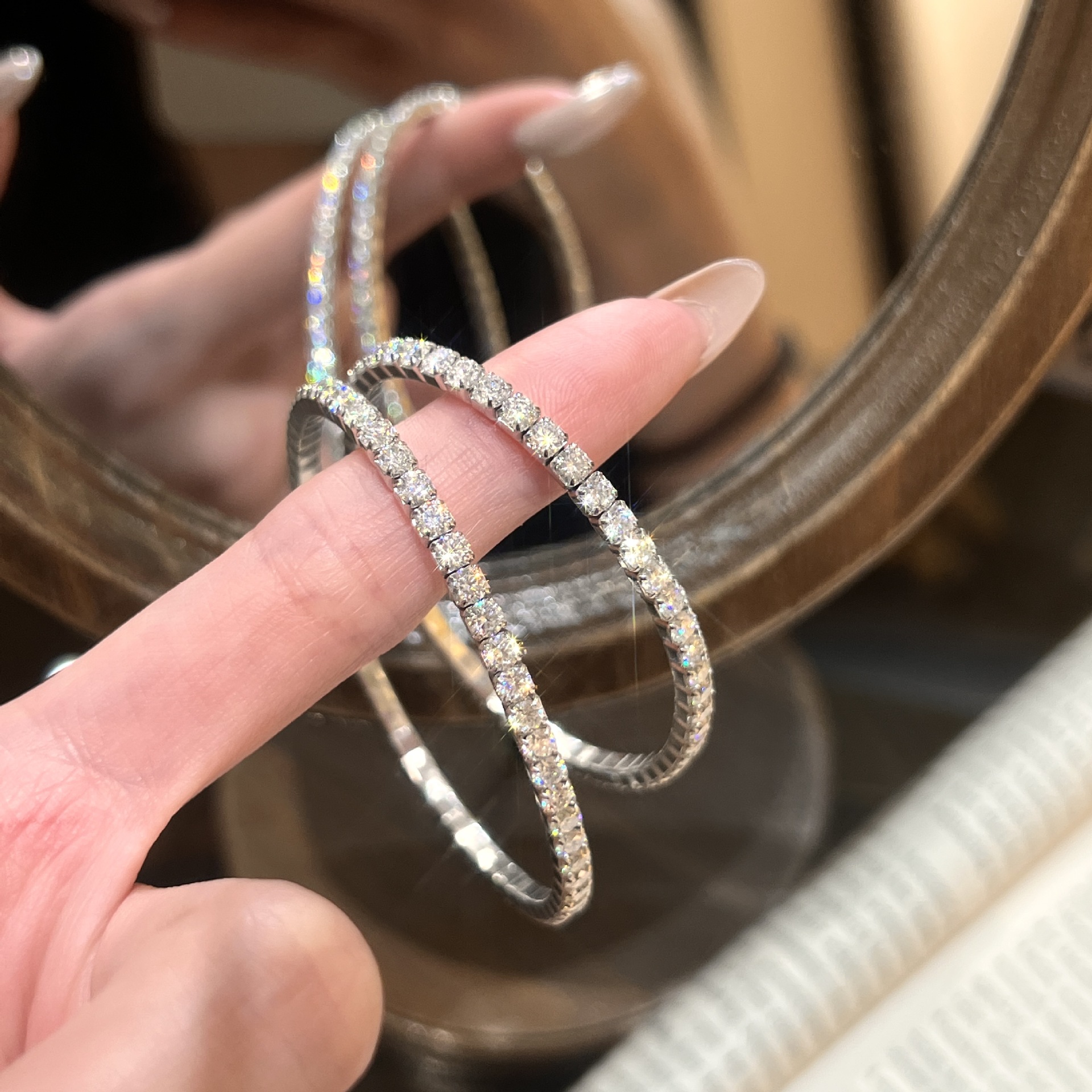 LAOTLON Minimalist Moissanite S925 Sterling Silver 3mm Elastic Tennis Bracelet