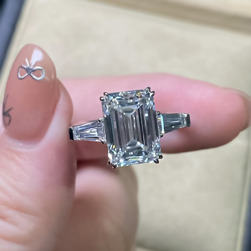 LAOTLON Emerald Cut Engagement Ring With Double Prong