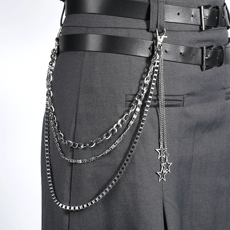LAOTLON INS-Style Chain Star-Decorated Punk Pants Chain