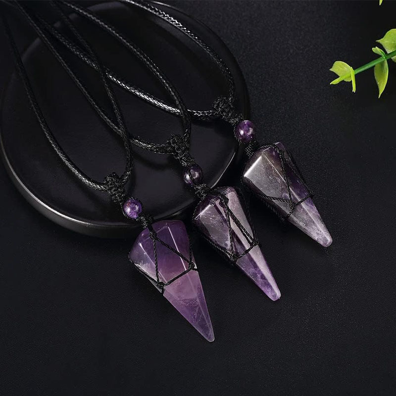 LAOTLON Natural Stone Pointed Pendant Necklace