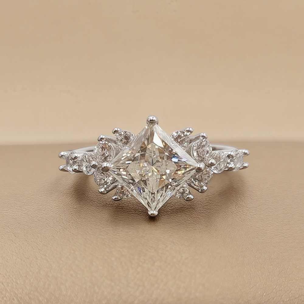 LAOTLON Princess Cut Moissanite Engagement Ring for Promise Gifts Her