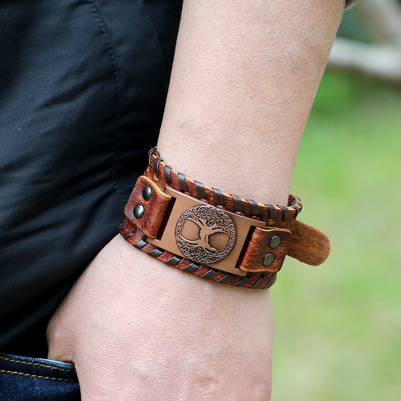 LAOTLON Lucky Tree Of Life Balance Leather Bracelet