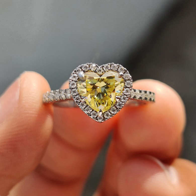 LAOTLON Halo Set Canary Yellow Heart Cut Engagement Ring