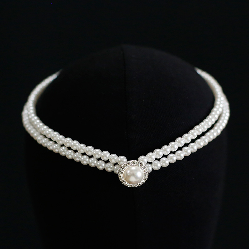 TAOTLON Western Style Bride’s Wedding Necklace Short Double Layered Pearl Necklace