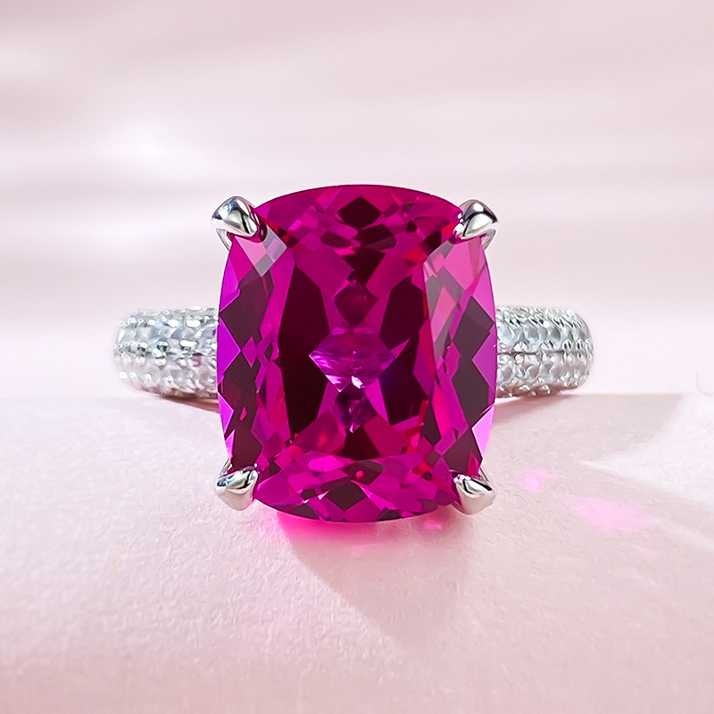 LAOTLON Stunning Square 10*12mm Rubellite Tourmaline Ring