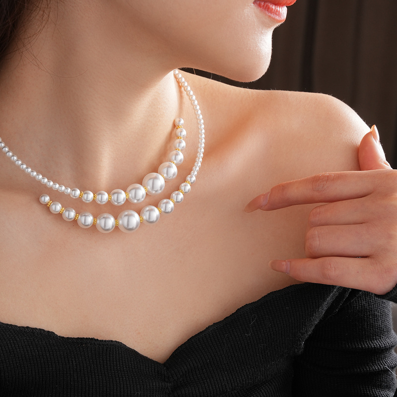 TAOTLON French retro light luxury necklace pearls necklace