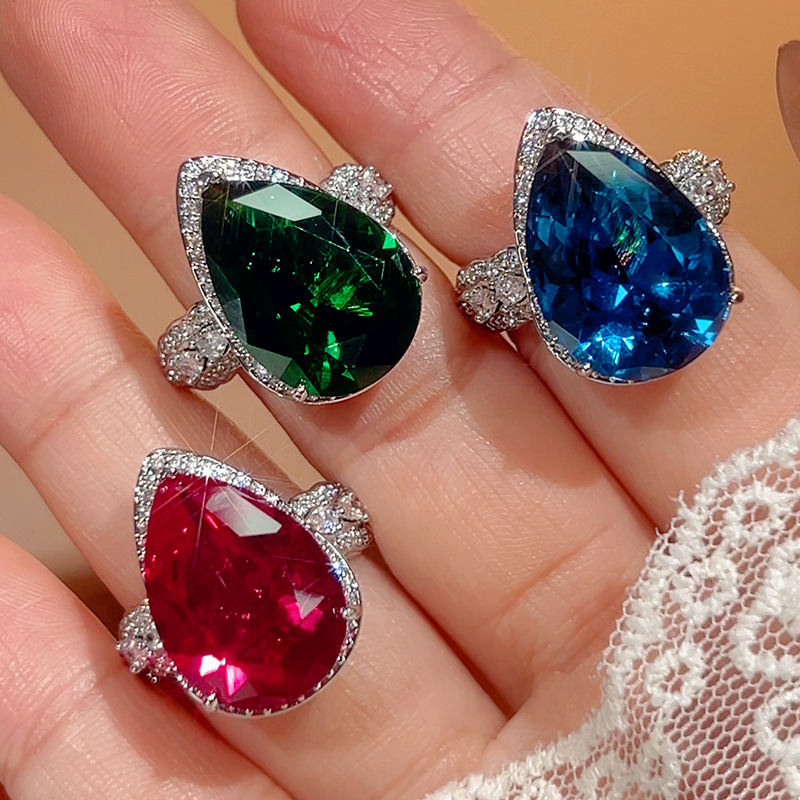 TAOTLON Luxury European-Style Women’s Ring with Teardrop-Shaped Ruby, Sapphire, and Emerald Inlay – Factory Direct