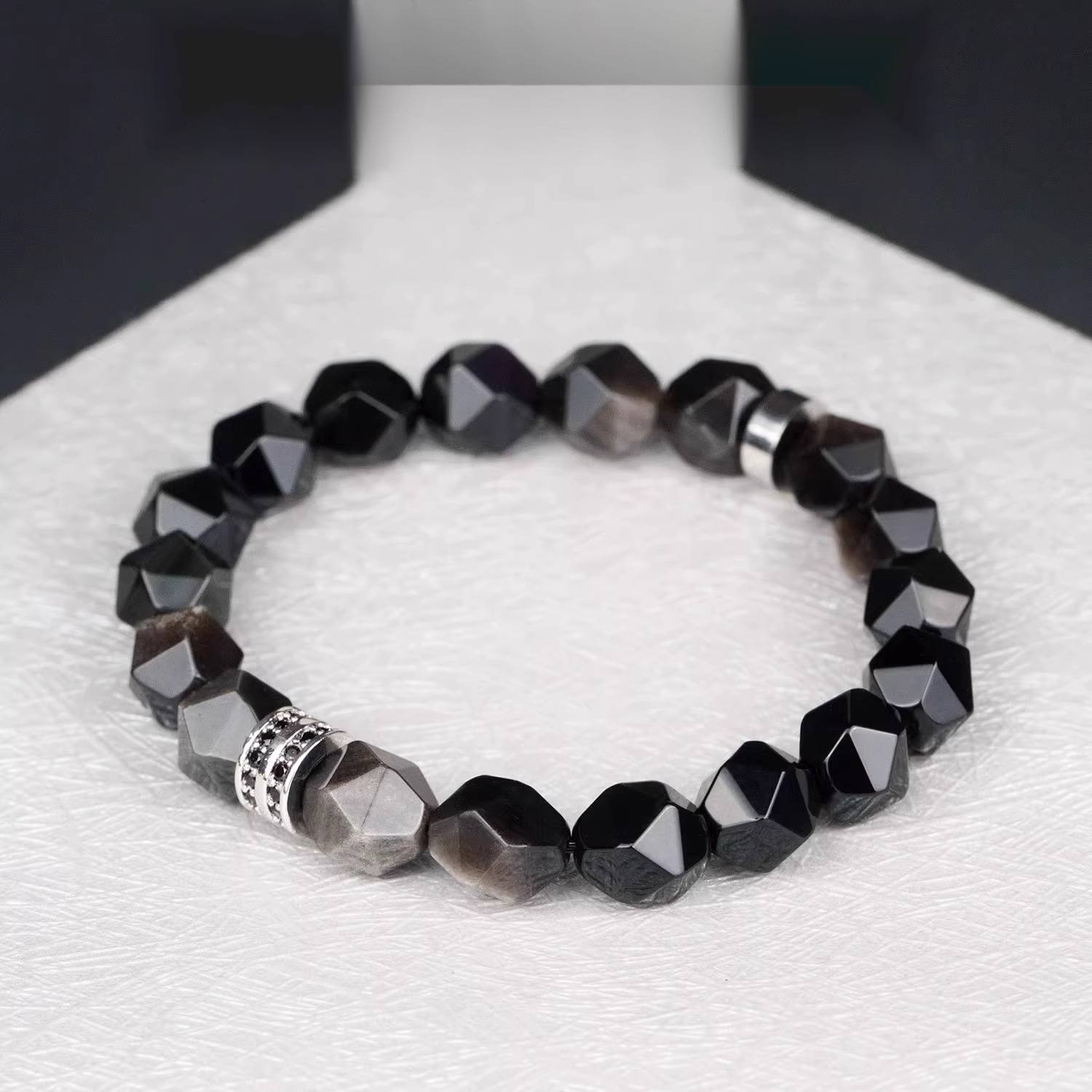 TAOTLON Natural Obsidian Lucky Beads Bracelet for Protection & Balance