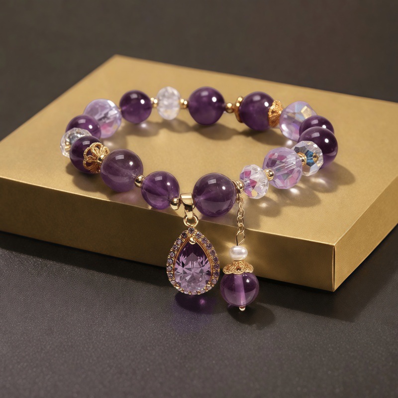 TAOTLON Healing Crystal Beaded Bracelet Strawberry Natural Stone Bracelet