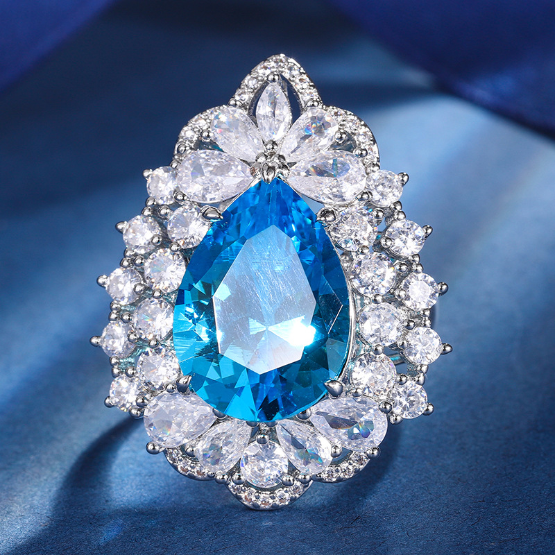 TAOTLON Vintage 13 * 19mm Emerald Sapphire Pendant Necklace Ring For Cocktail Party