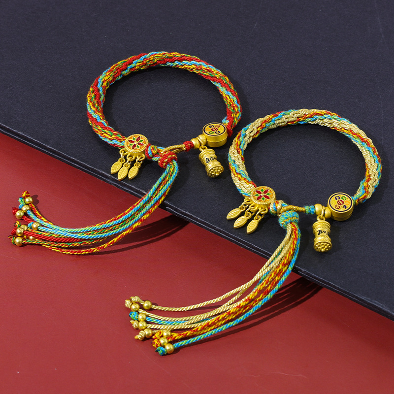 LAOTLON Tibetan Thangka-Style Five-Color Handwoven Cotton String Bracelet