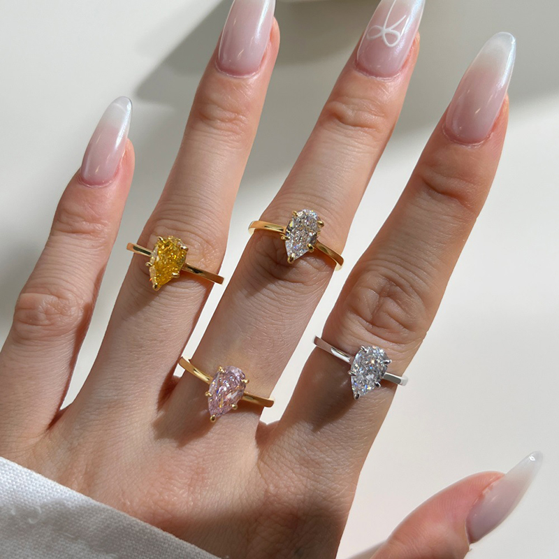TAOTLON Gold Plated S925 Silver Pear Shaped Moissanite Ring