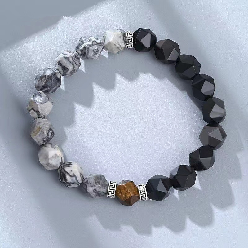TAOTLON Men’s Fashion Bracelet – Natural Obsidian & Map Stone Beaded Bracelet