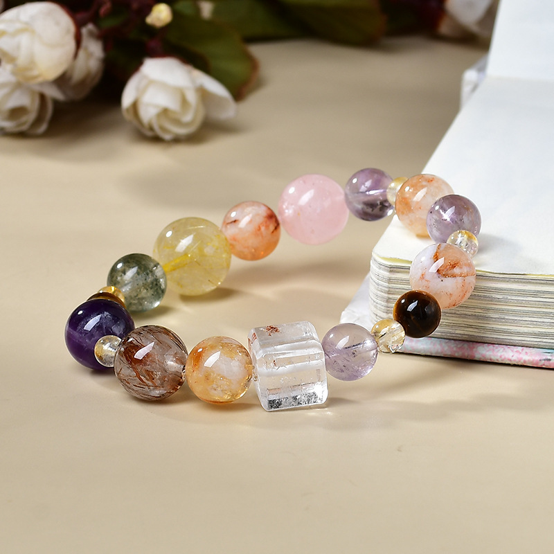 LAOTLON Natural Multi-Color Crystal Beaded Bracelet