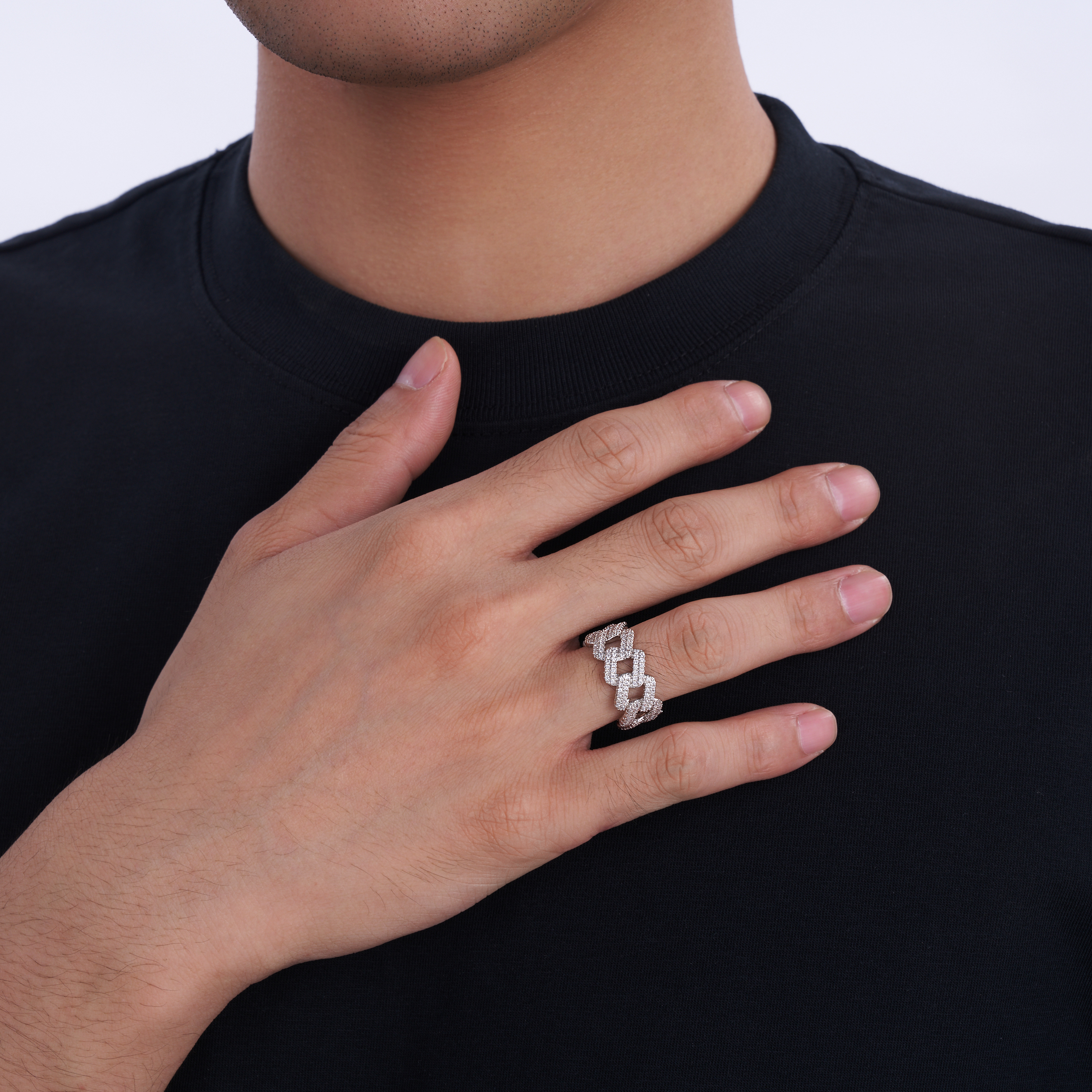 Laotlon Hip Hop Full-Diamond Statement Engagement Band Ring