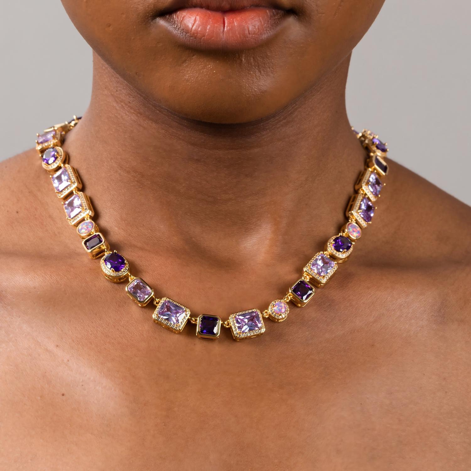LAOTLON Light Luxury Purple Gemstone Necklace – Hip-Hop Jewelry
