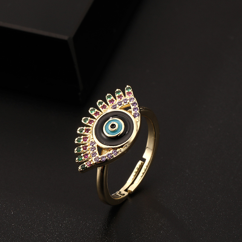LAOTLON Evil Eye Gold Plated Adjustable Finger Ring
