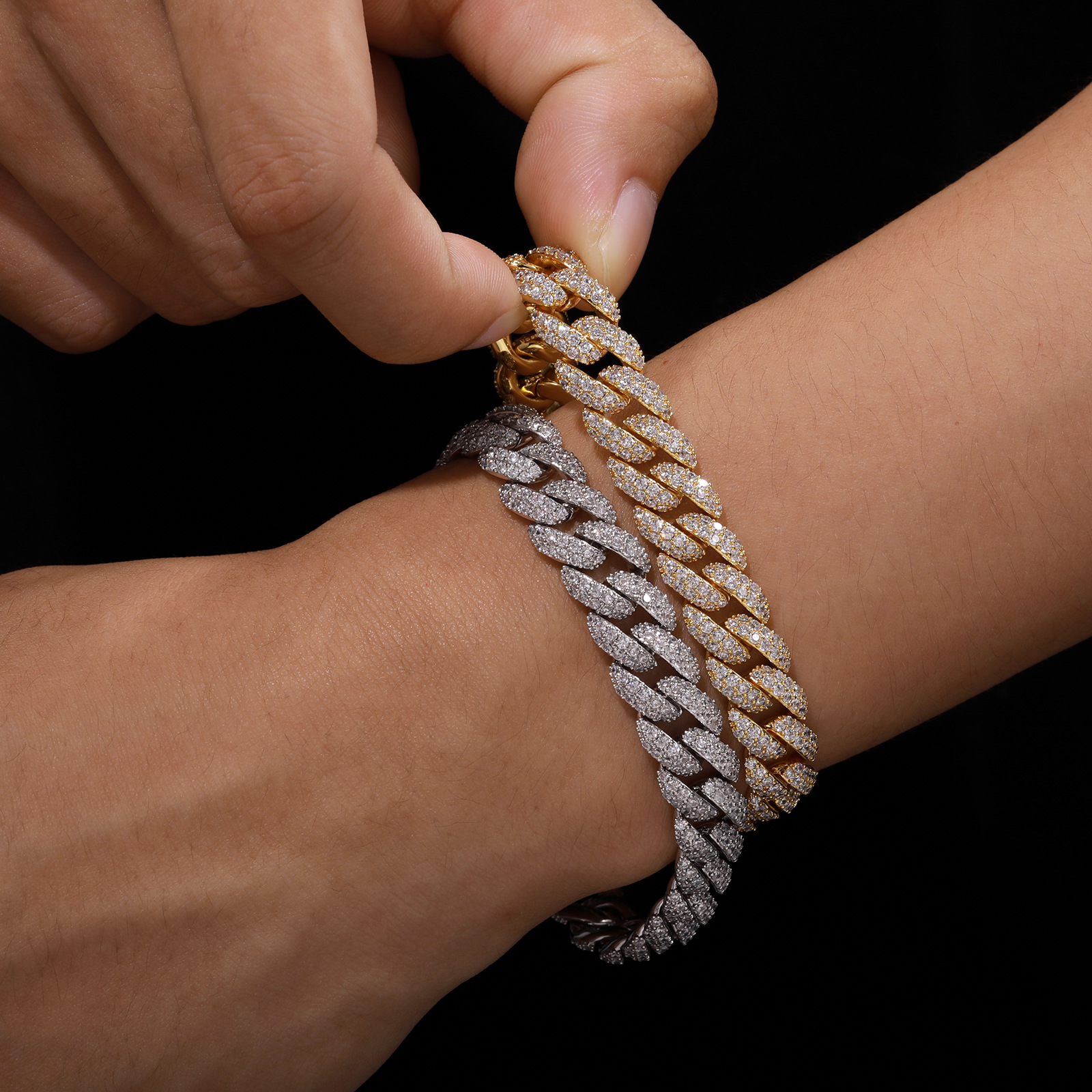 LAOTLON Cuban Hip-Hop Men’s Double-Row Micro Diamonds Bracelet