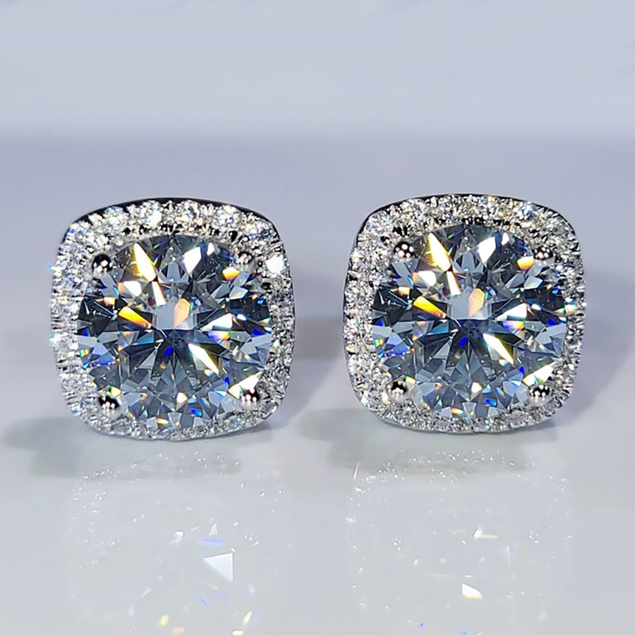 LAOTLON Square Diamond Stud 2 Carat Earrings
