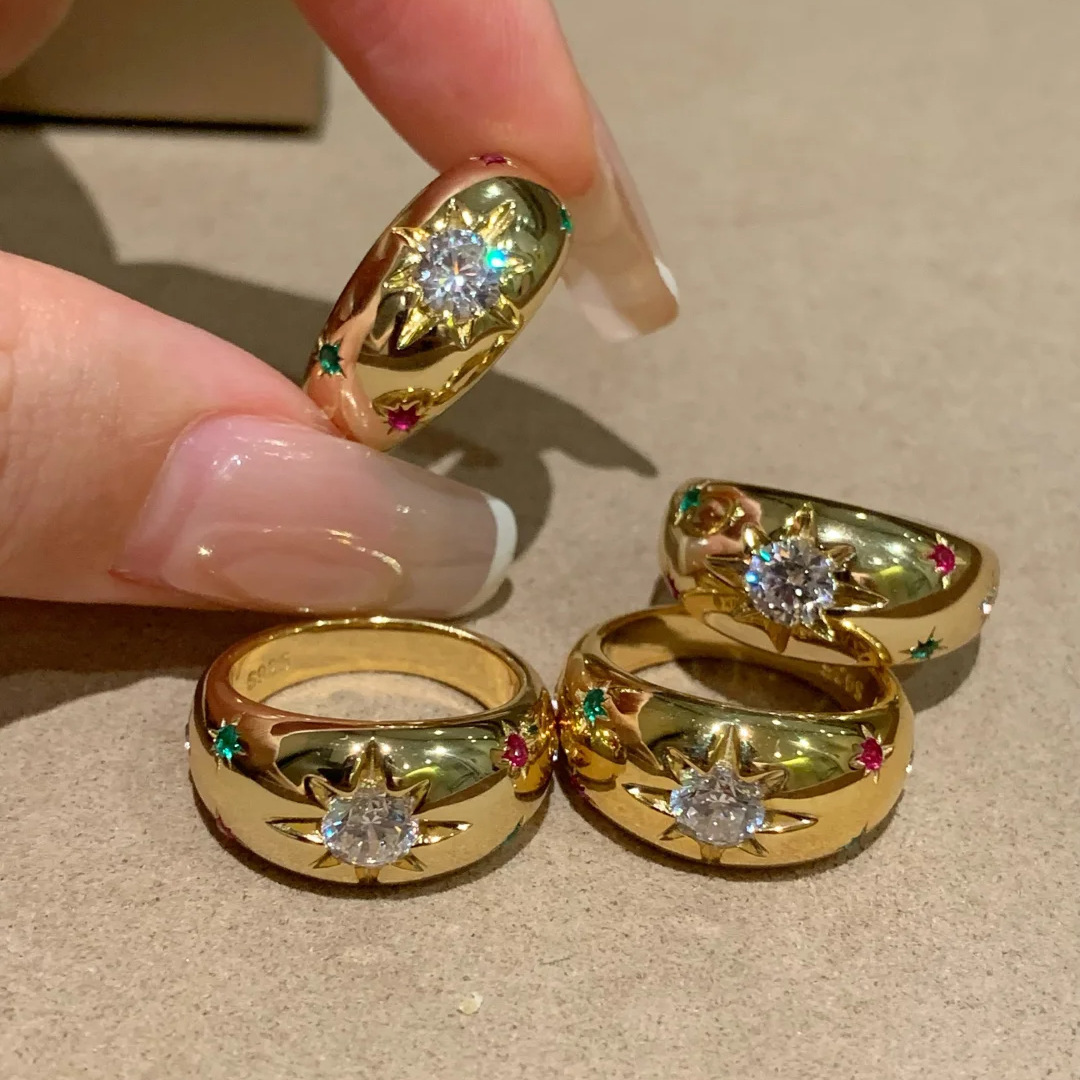 Laotlon Vintage Dopamine Octagram Diamond-Inlaid Ring