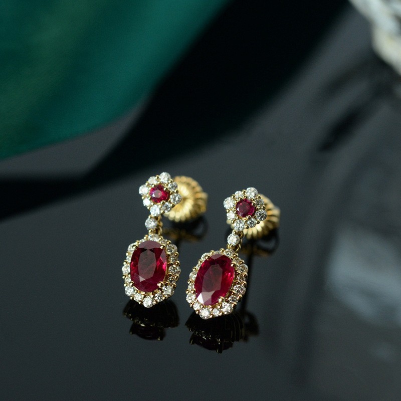 Laotlon Vintage Luxury Ruby Earrings Silver-Needle French-Style Earrings