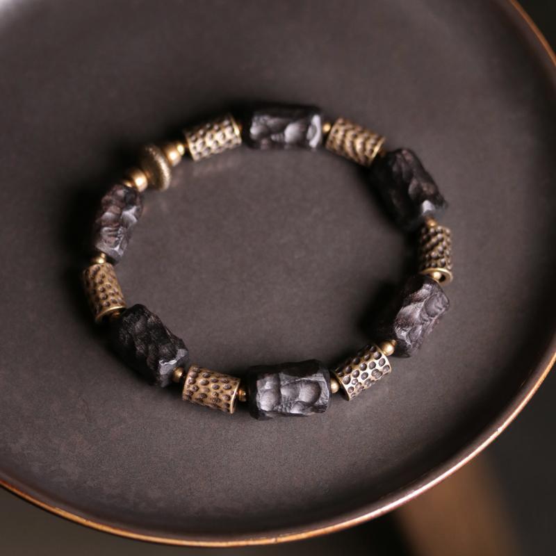 LAOTLON Vintage Textured Beaded Bracelet