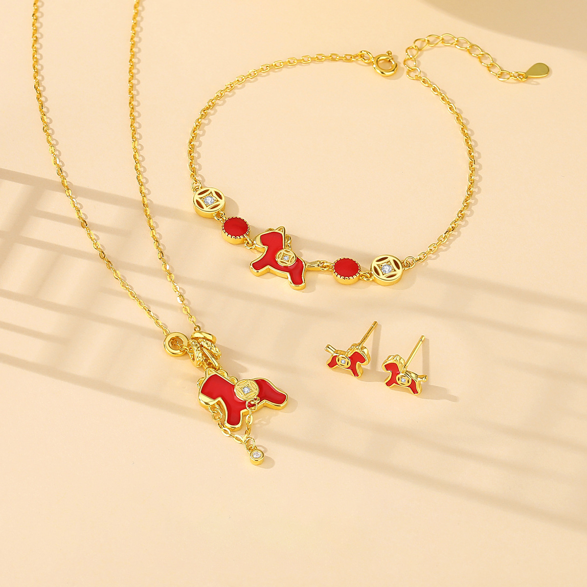 Laotlon Chinese Zodiac 925 Silver Rose Gold Pendant with Moon and Star