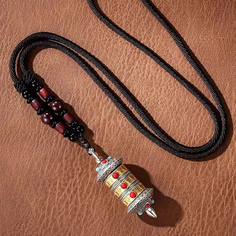 Laotlon Openable Rotatable Prayer Wheel Pendant Retro Six-character mantra pendant
