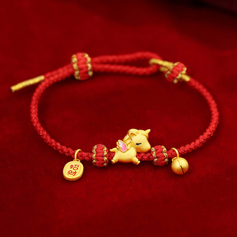 Laotlon 2026 Year of the Horse Red String Bracelet 925 Silver Unicorn Bracelet