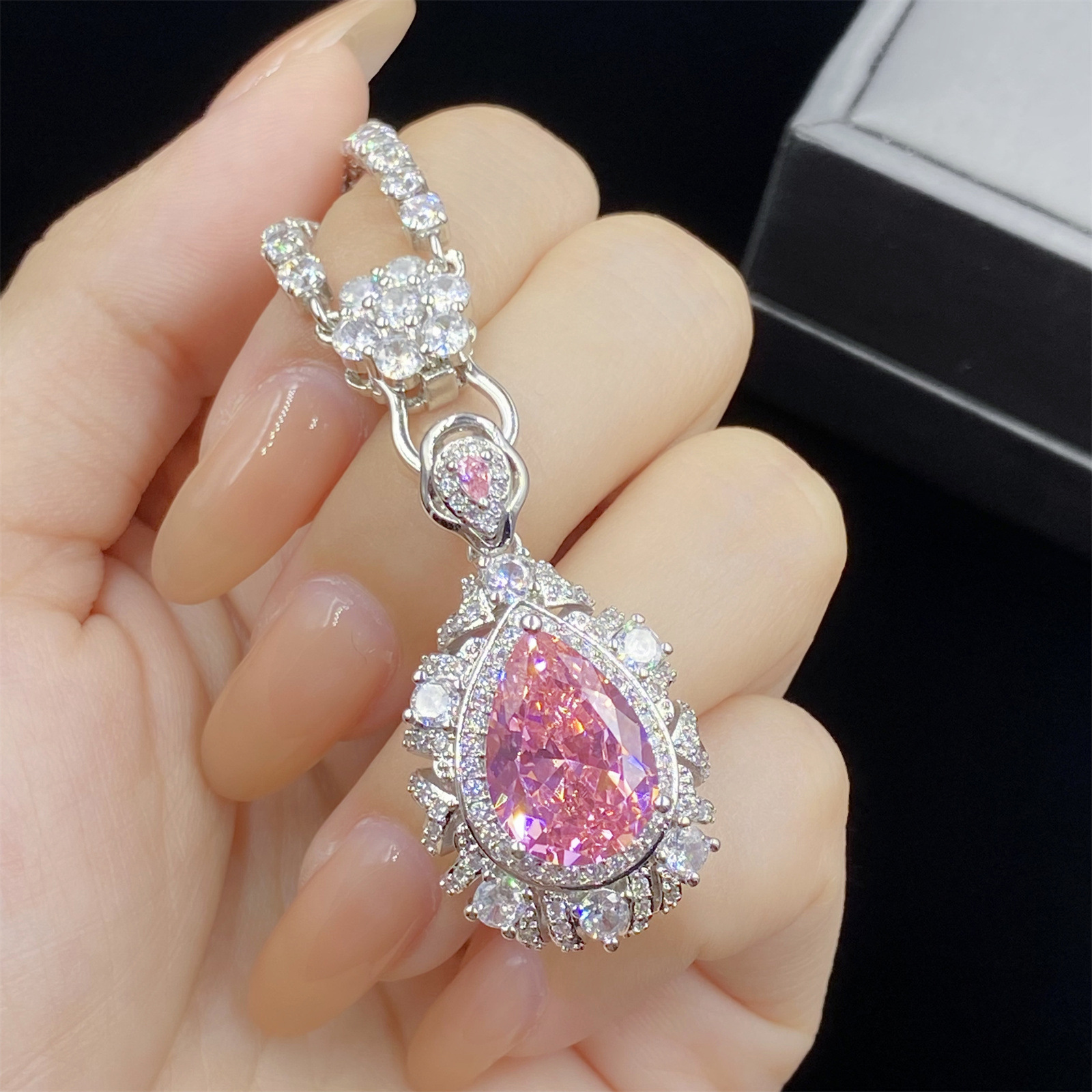 Laotlon Pink Diamond Set, Including Pendant, Earrings and Open Ring