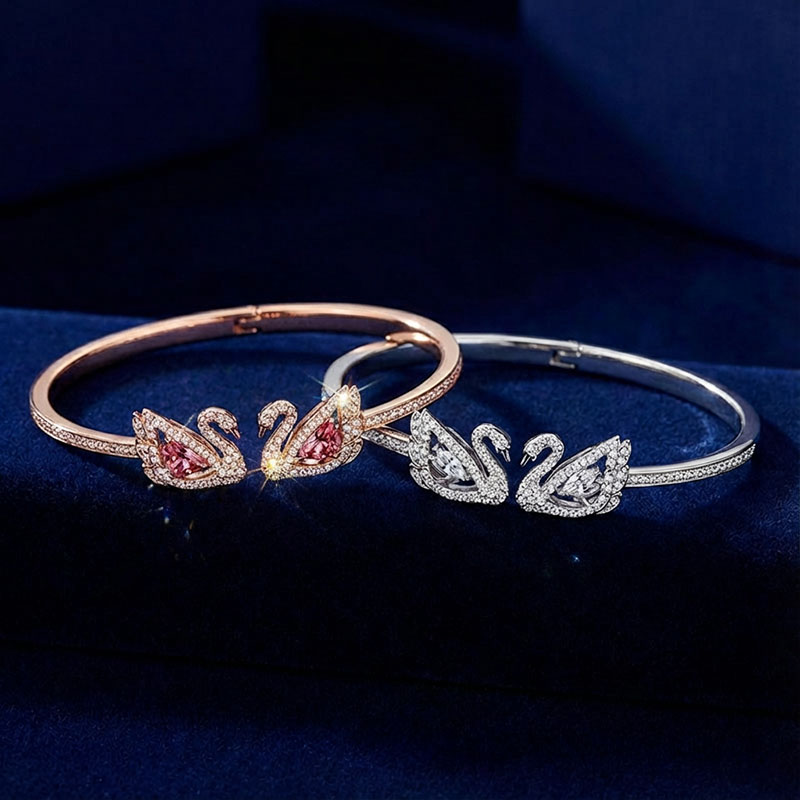 TAOLON Elegant Crystal Swan Kiss Bangle | A Symbol of Grace & Love