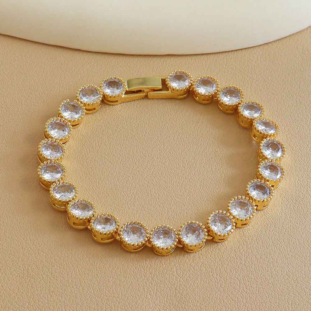 TAOLON 18K Gold Fashion Round White Diamond Zircon Bracelet