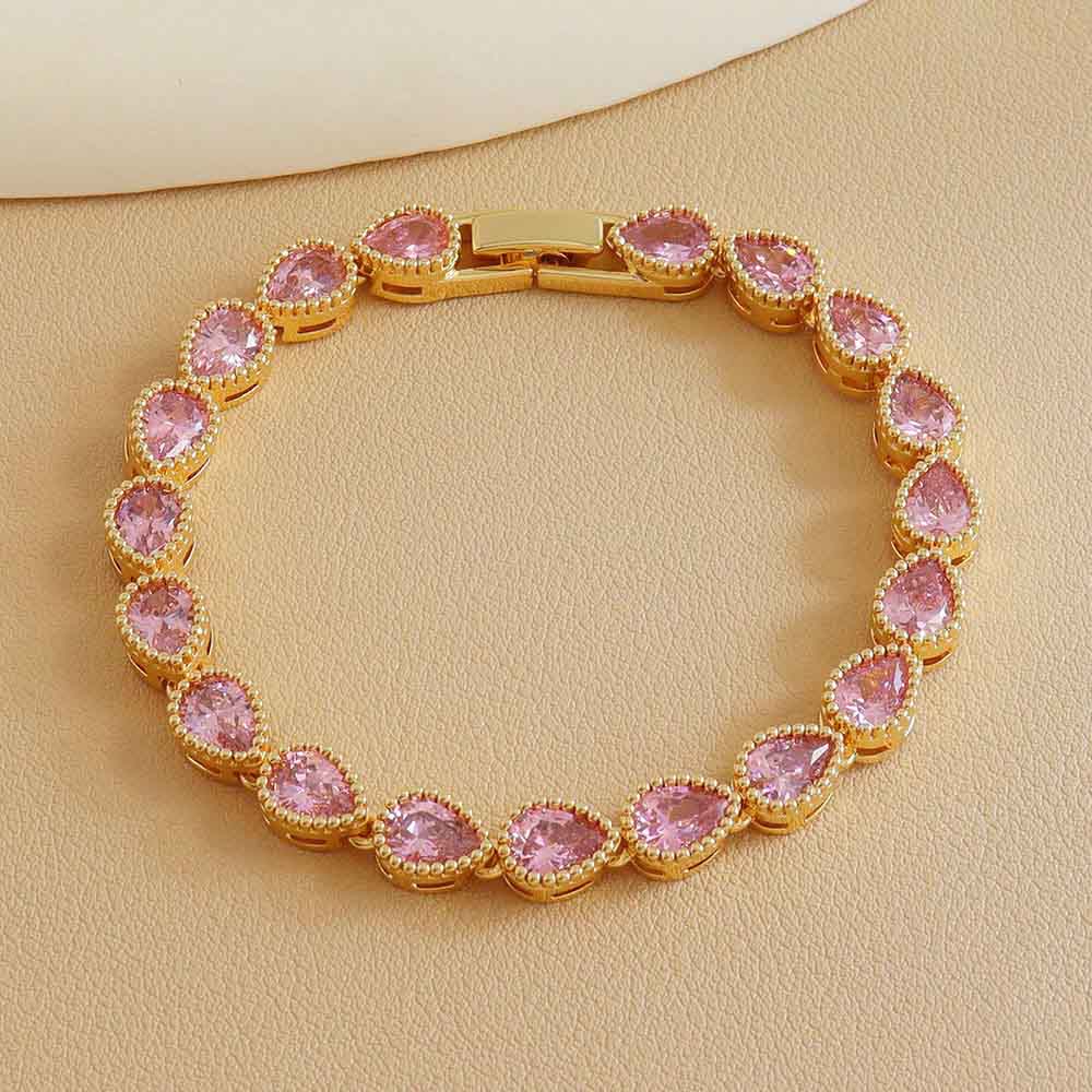 TAOLON 18K Gold-Plated Fashion Heart-Shaped Pink Diamond Zircon Bracelet