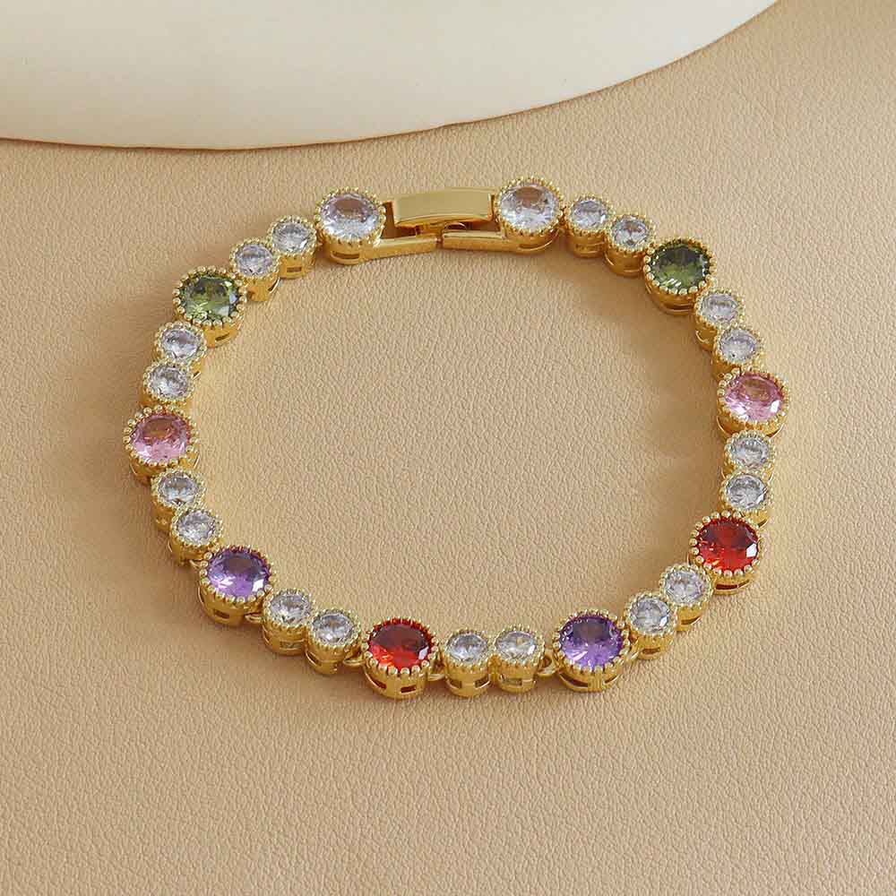 TAOLON 18K Gold-Plated Colorful Fashion Round Zircon Bracelet