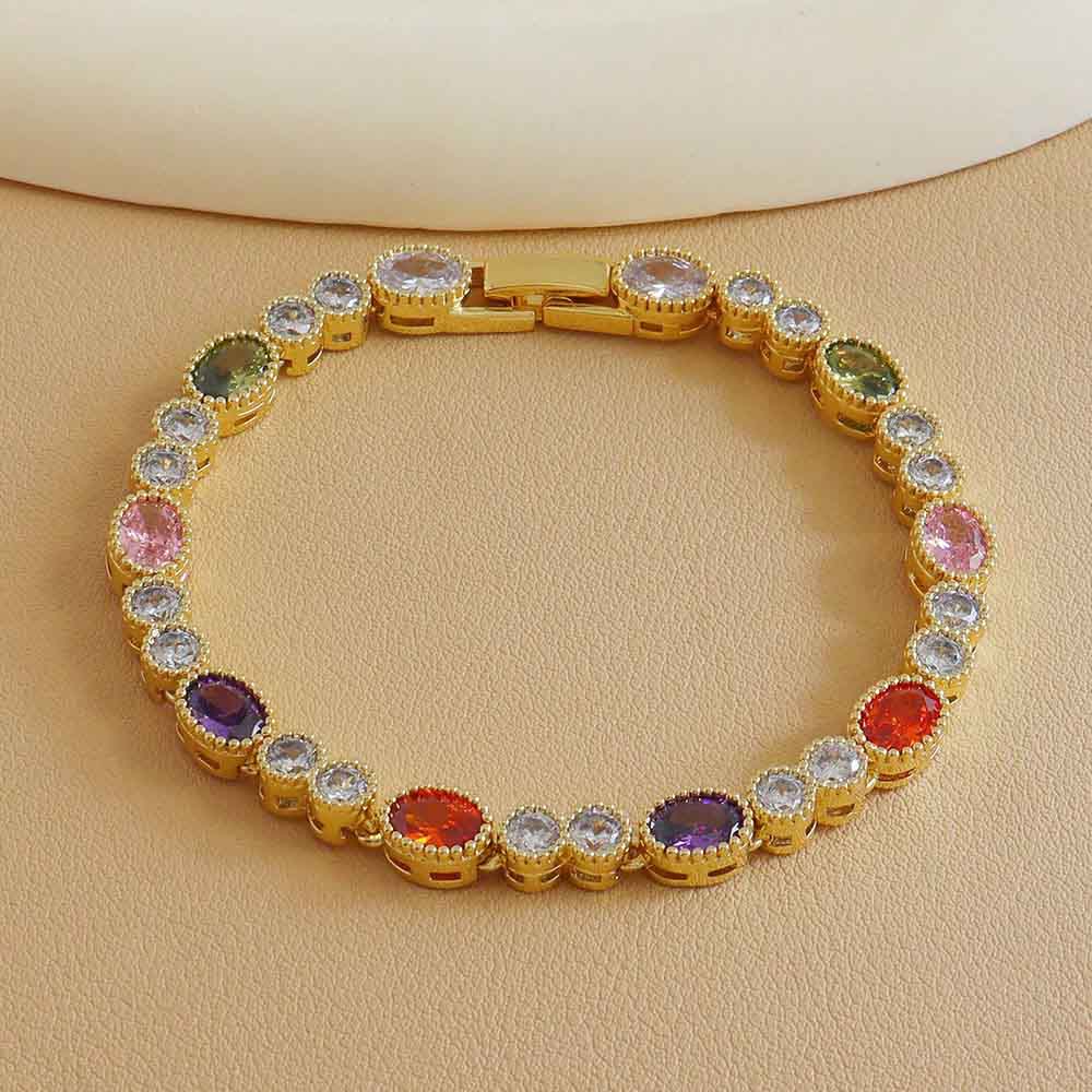 LAOTLON 18K Gold-Plated Colorful Fashion Oval Zircon Bracelet