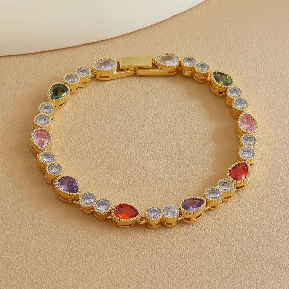 TAOLON 18K Gold-Plated Colorful Fashion Teardrop Zircon Bracelet