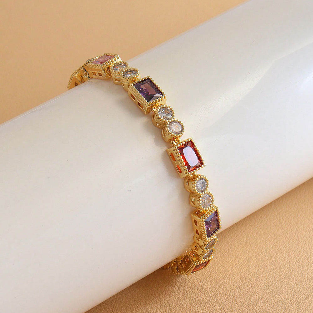 LAOTLON 18K Gold-Plated Colorful Fashion Rectangular Zircon Bracelet