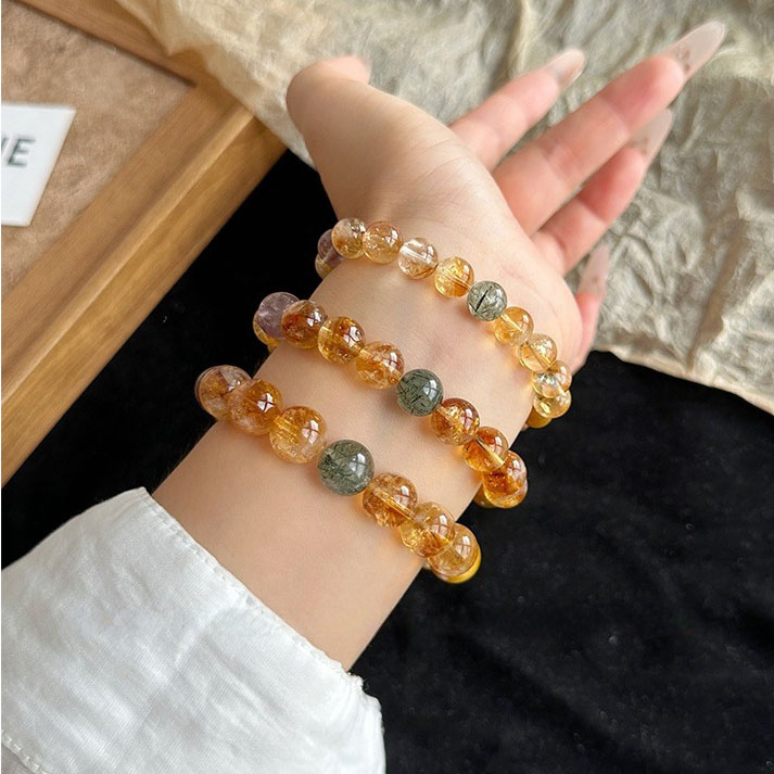 TAOL【Wealth & Prosperity】Natural Citrine & Golden Rutilated Quartz & Gold Tiger’s Eye Fortune & Career Crystal Bracelet