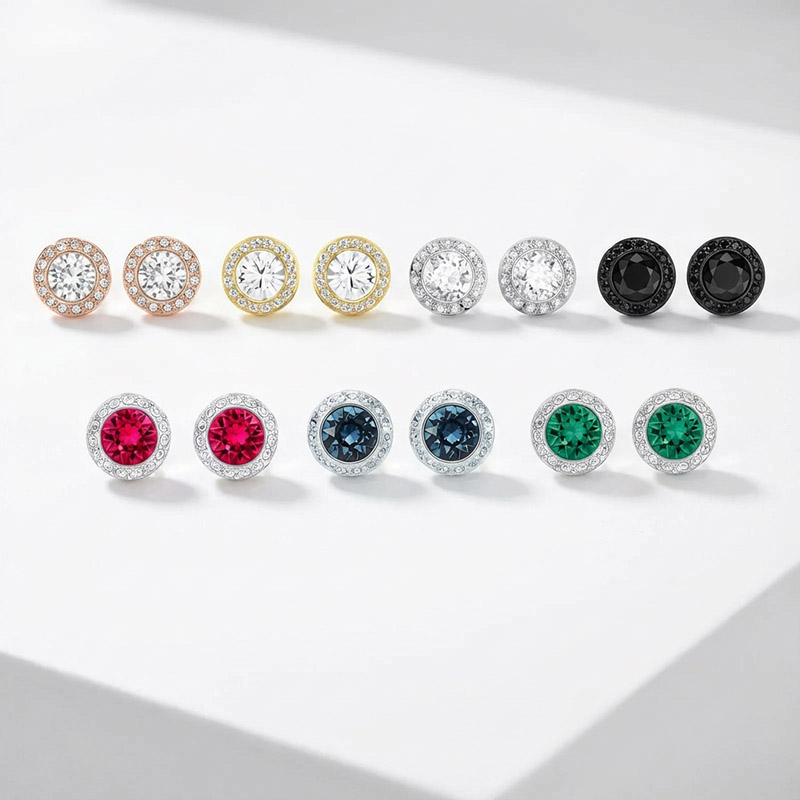 TAOLON Crystal-Studded Round-Cut Dazzling Charm Stud Earrings