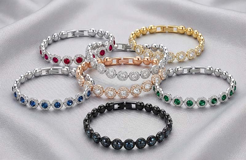 TAOLON Crystal-Studded Round-Cut Dazzling Charm Bracelet