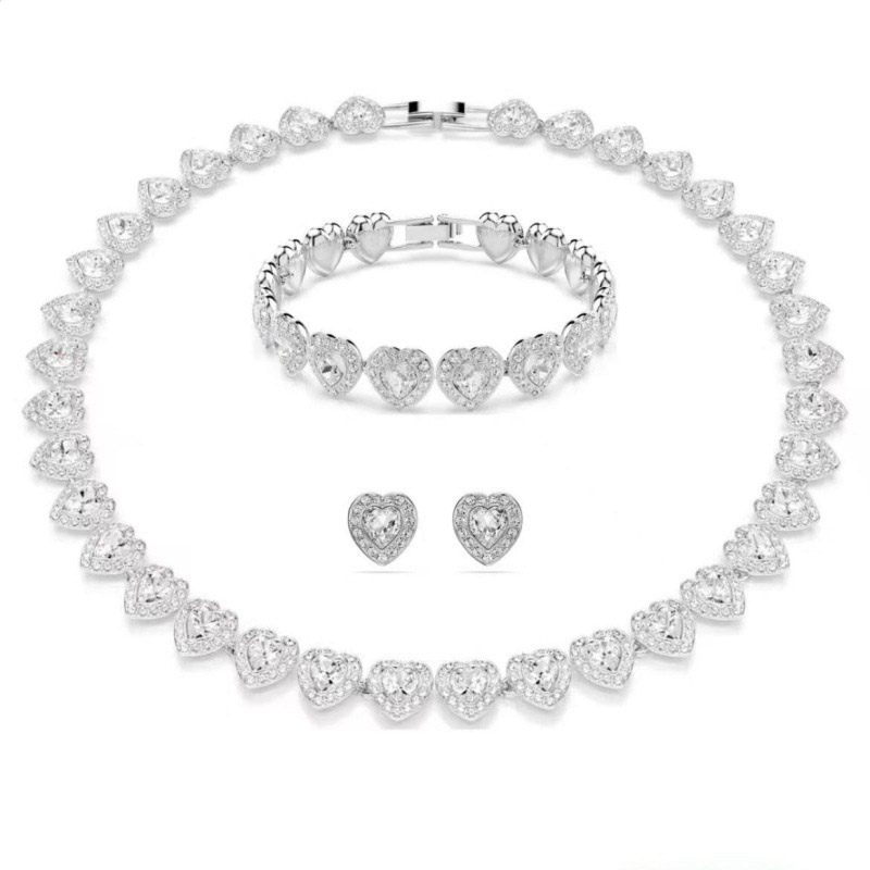 TAOLON Elegant Halo Heart Jewelry Set – Necklace, Bracelet & Earrings