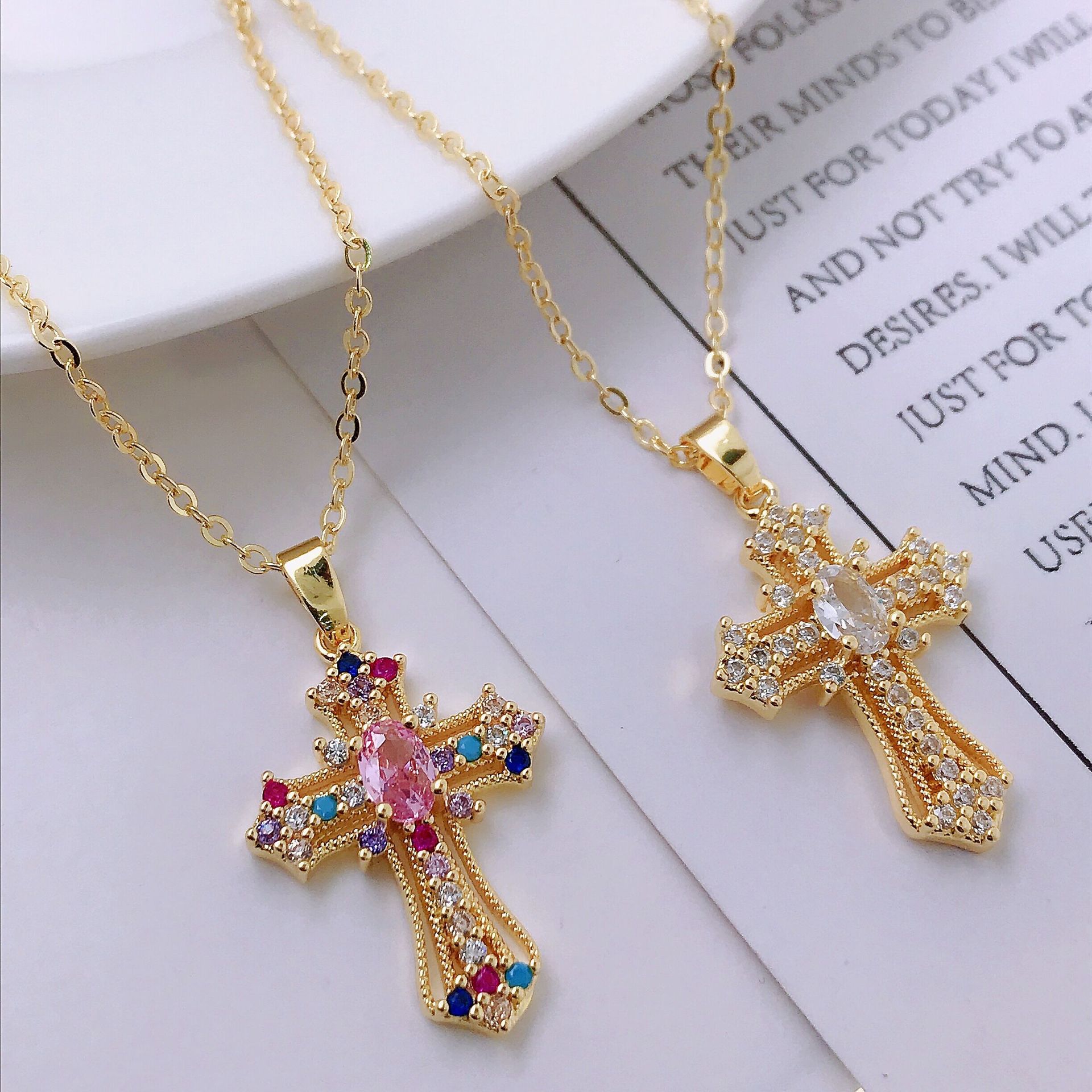 LAOTLON “Light of Hope” Rainbow Gem Cross Pendant
