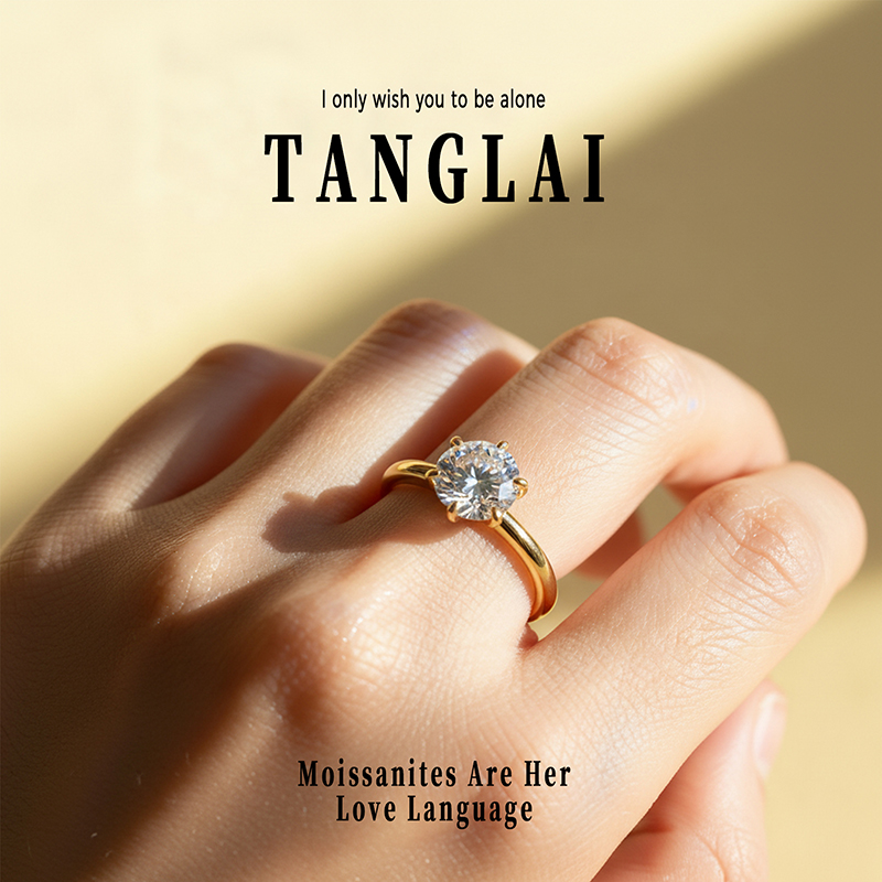 LAOTLON Round Cut Moissanite Solitaire Engagement Ring