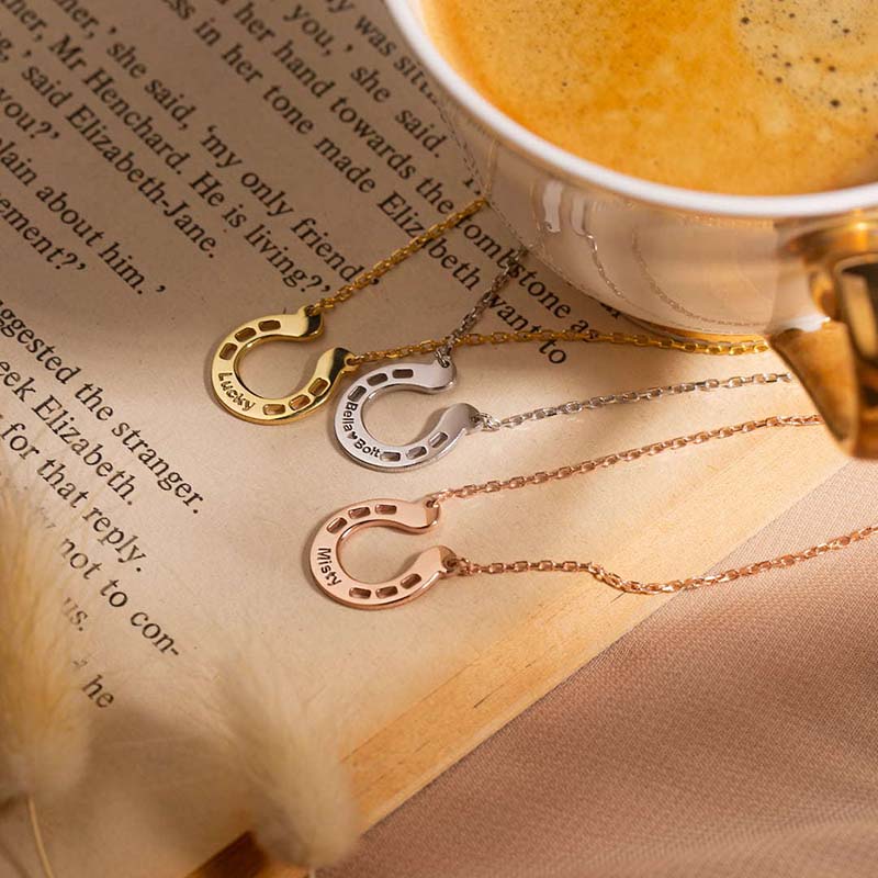 TAOLON [Custom Made] Stainless Steel Horseshoe U-Shaped DIY Engraved Necklace