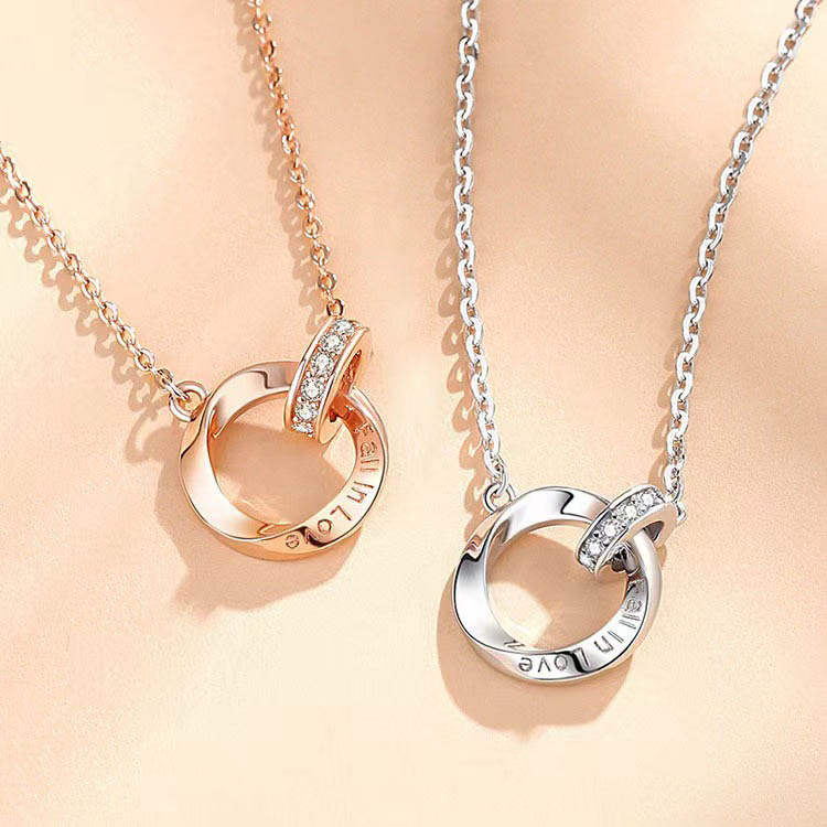 TAOLON Eternal Connection: The Mobius Double Ring Couple’s Necklace Set